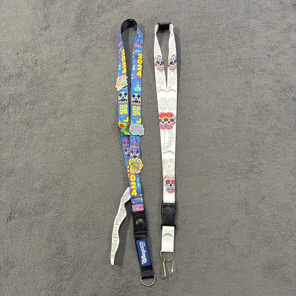 Disney 2024 Mickey Mouse Black Trading Lanyard School ID Badge Holder Keys Pins